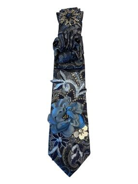 Blue Floral Embellished Scarf Wrap for Women